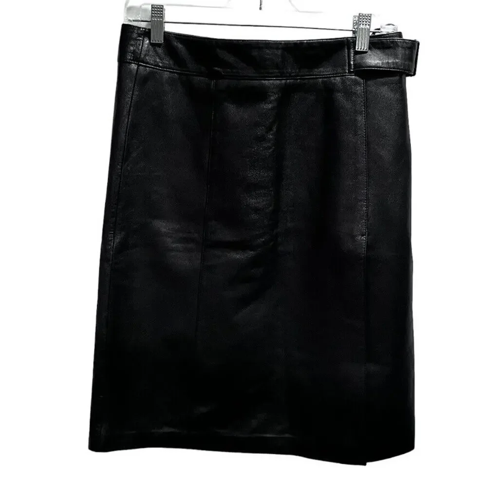 Bebe Butter Soft Black Genuine Leather Straight Skirt‎ size 8-10, 30” waist Y2K